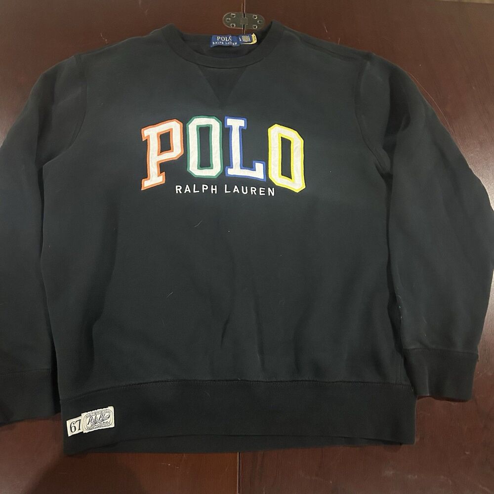 Polo Ralph Lauren Large Black Crewneck Embroidered Multicolor Letter Sweatshirt